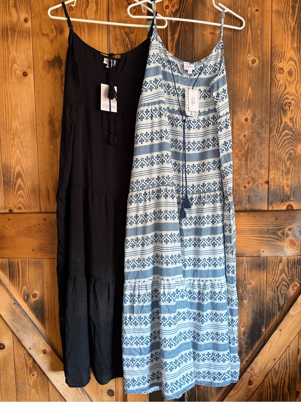 LuLaRoe Black Solid & Blue Patterned Sleeveless Maxi Dresses
